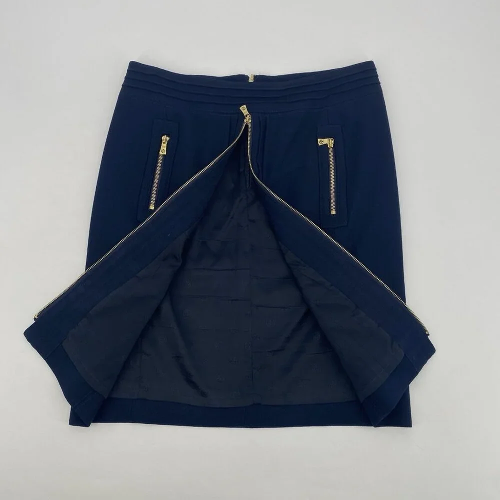 Tory Burch Size 6 Blue Rosalyn Pencil Skirt Wool Blend High Waist Gold Zippers